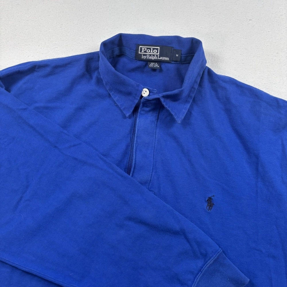Vintage Polo Ralph Lauren Men's Long sleeve‎ Polo Blue 100% Cotton M